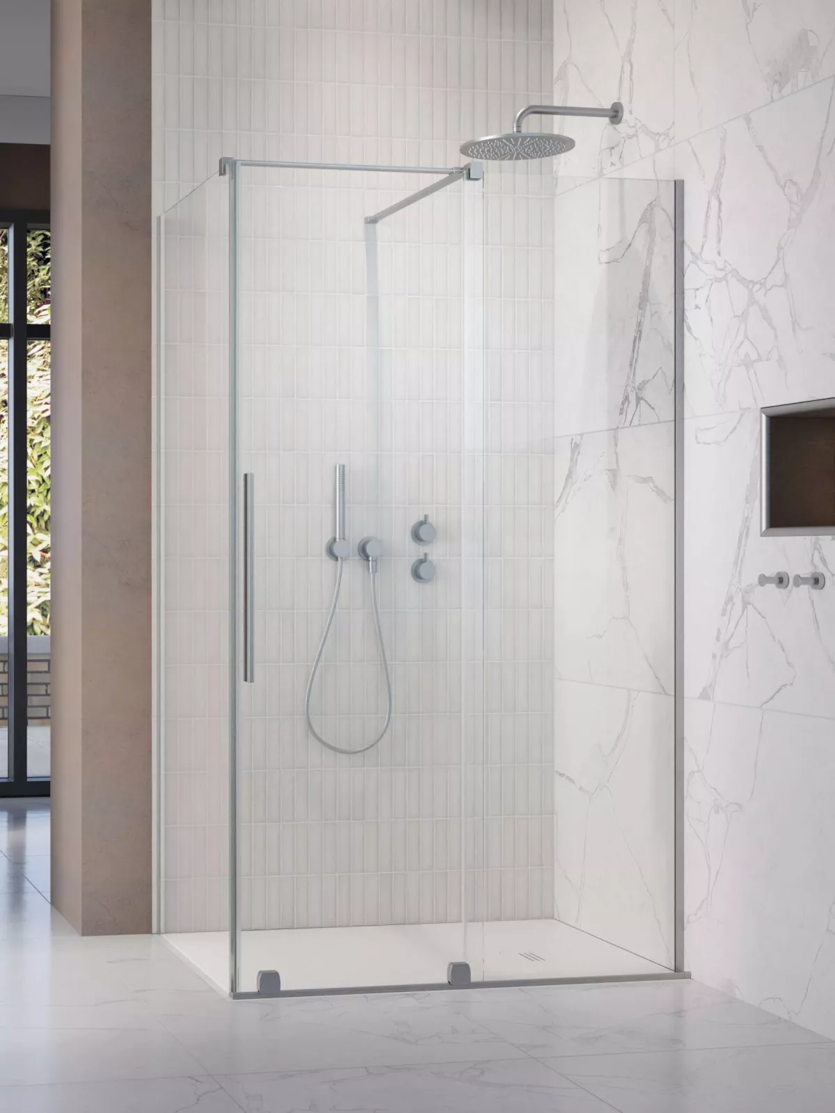 Furo Brushed Nickel KDJ szögletes szálcsiszolt króm zuhanykabin (a képen jobbos zuhanykabin látható)