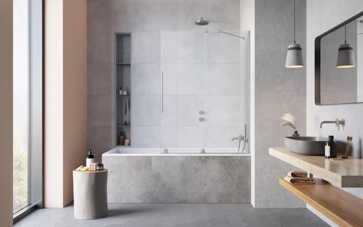 Furo Brushed Nickel PND II szálcsiszolt króm kádparaván enteriőr (a képen jobbos kádparaván látható)