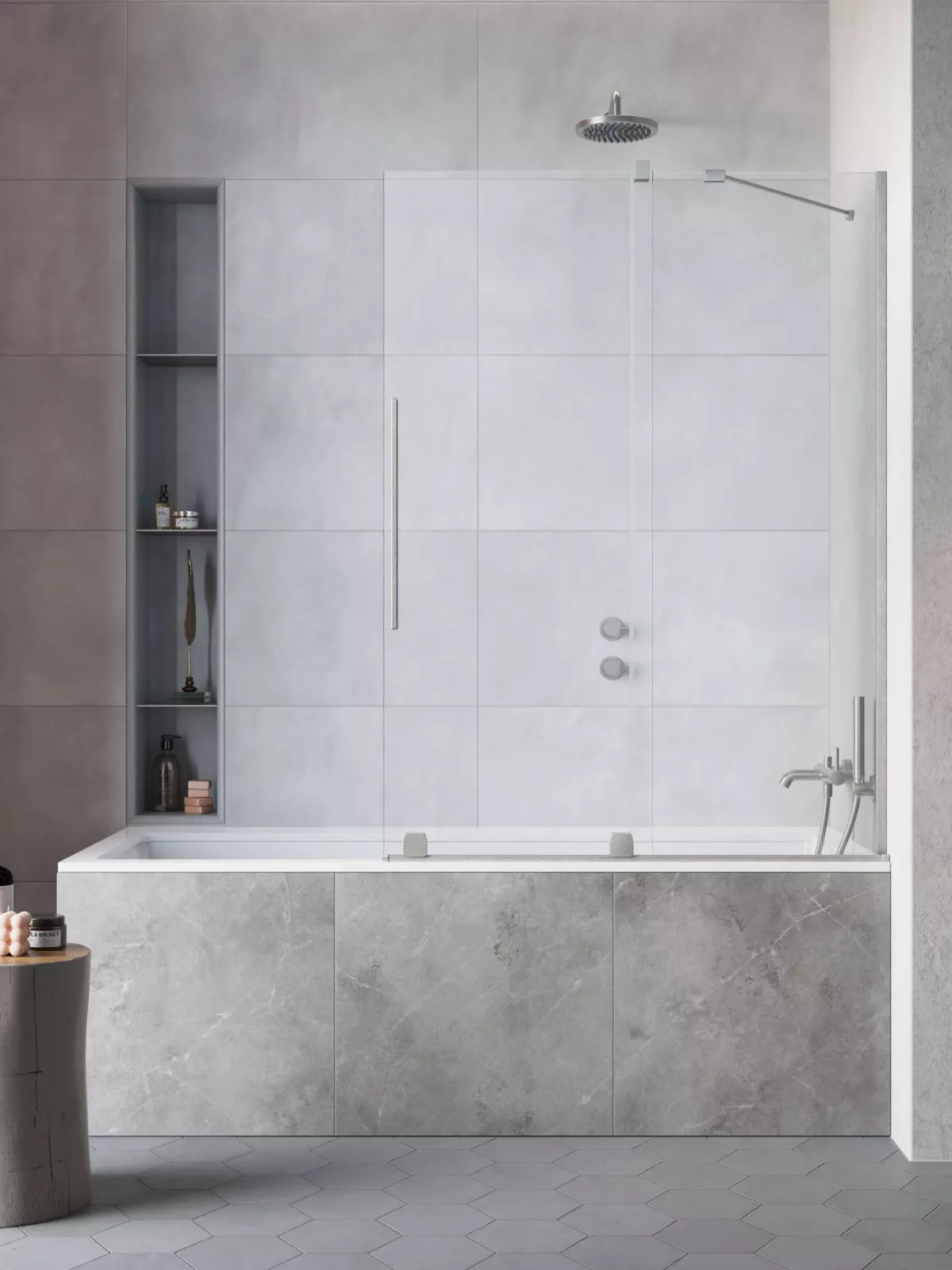 Furo Brushed Nickel PND II szálcsiszolt króm kádparaván (a képen jobbos kádparaván látható)