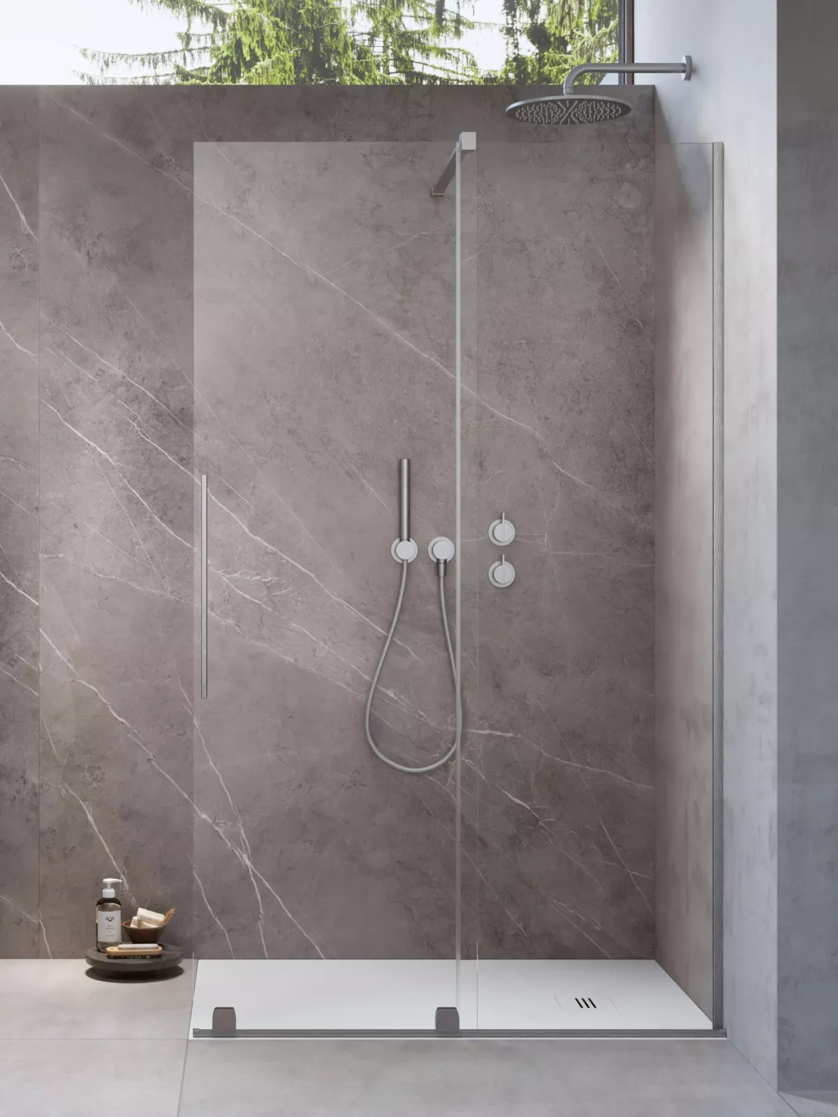 Furo Brushed Nickel Walk-in szálcsiszolt króm zuhanyfal (a képen jobbos zuhanyfal látható)
