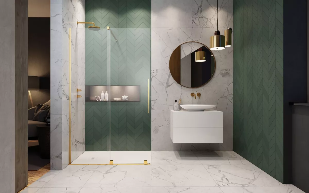 Furo Gold Walk-in arany zuhanyfal (a képen balos zuhanyfal látható)