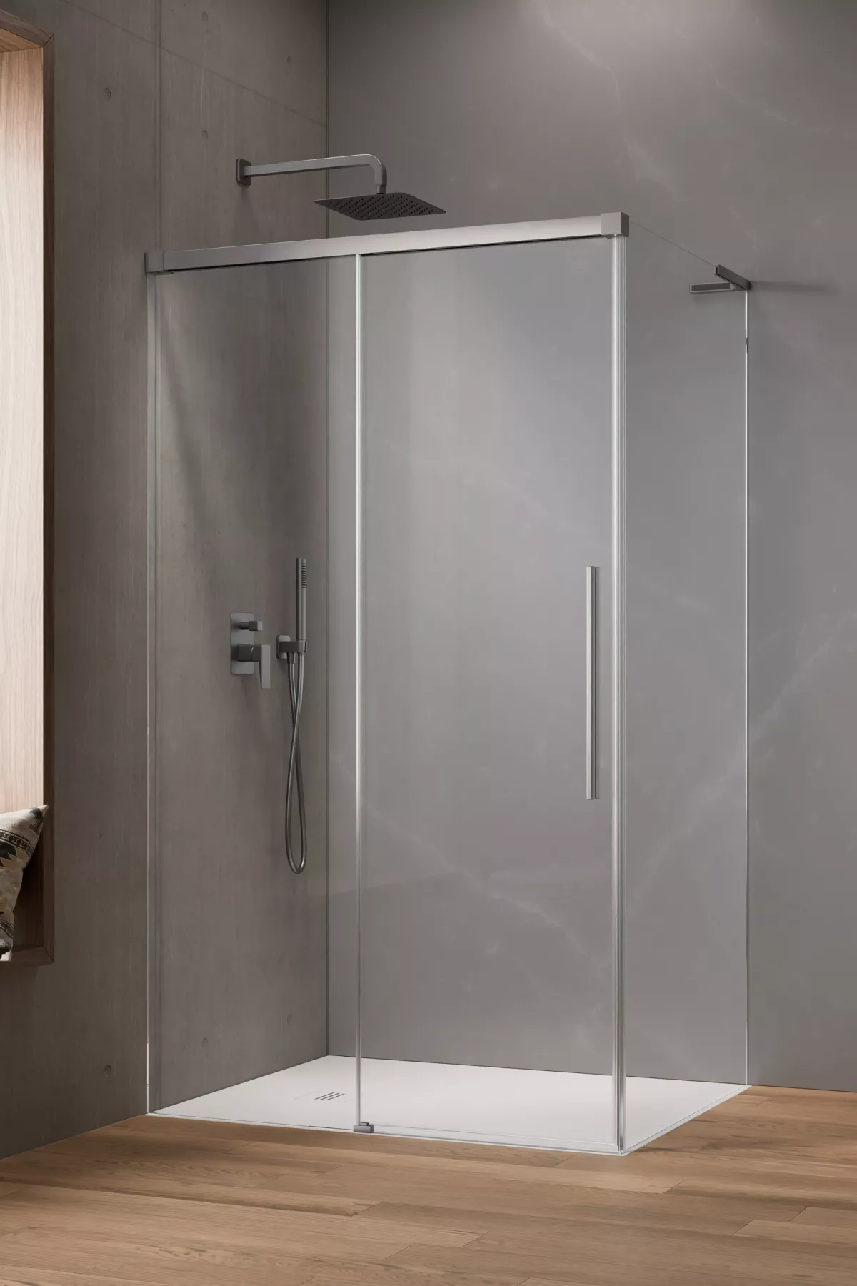 Idea 8 QL Brushed Nickel KDJ szögletes szálcsiszolt króm zuhanykabin (a képen balos zuhanykabin látható)