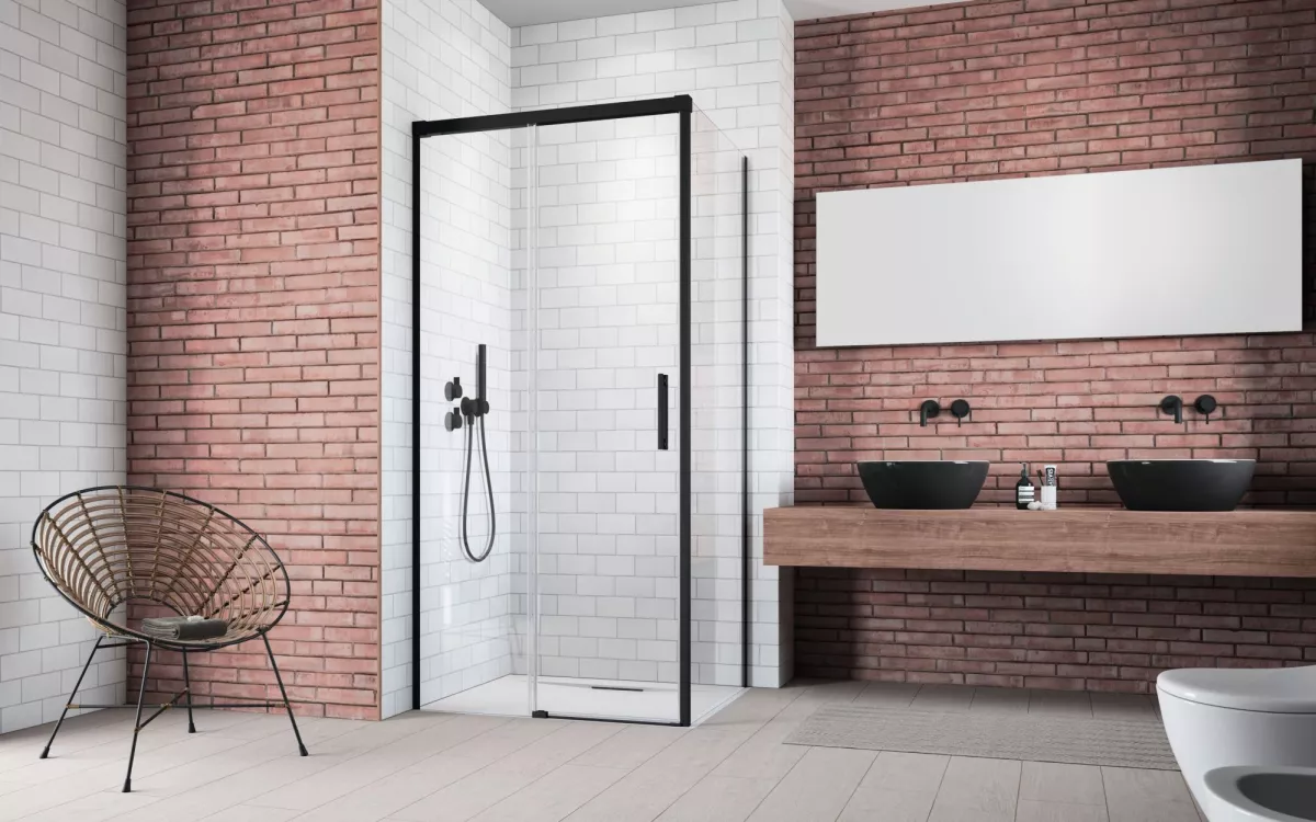 Idea Black KDJ szögletes fekete zuhanykabin enteriőr (a képen balos zuhanykabin látható)