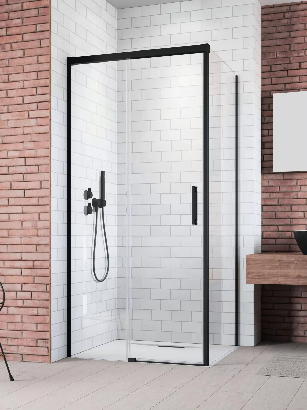 Idea Black KDJ szögletes fekete zuhanykabin (a képen balos zuhanykabin látható)