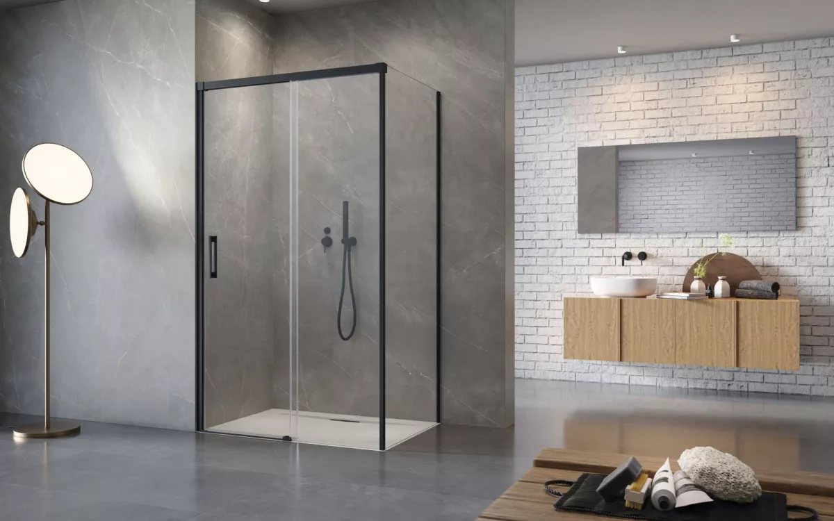 Idea Black KDS szögletes fekete zuhanykabin enteriőr (a képen jobbos zuhanykabin látható)