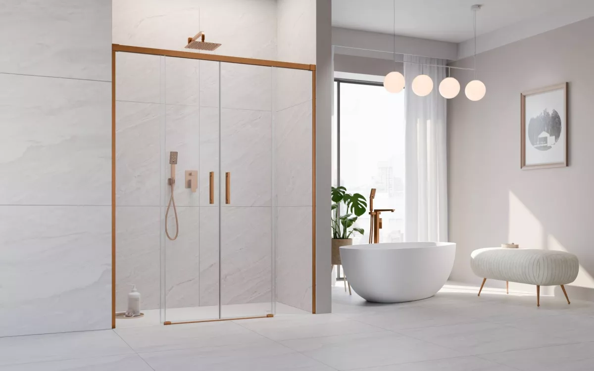 Idea Brushed Copper DWD szálcsiszolt réz zuhanyajtó enteriőr