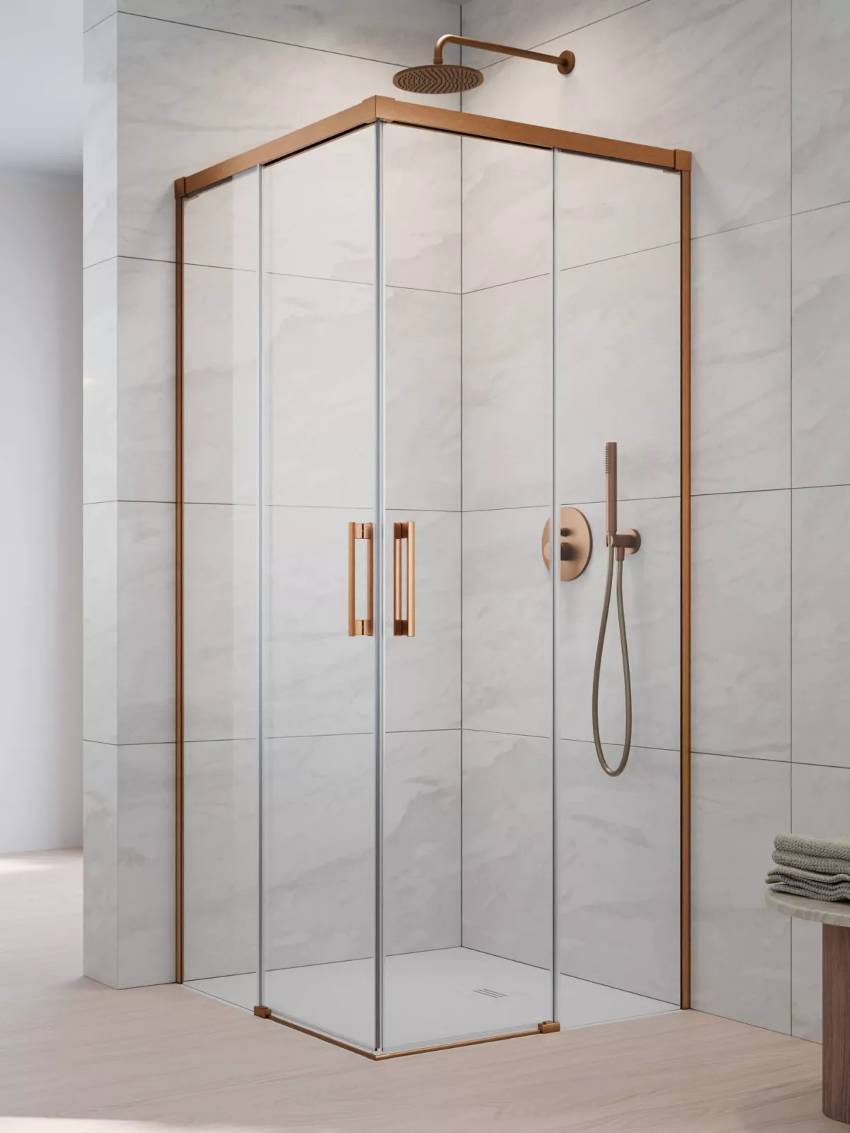 Idea Brushed Copper KDD szögletes szálcsiszolt réz zuhanykabin