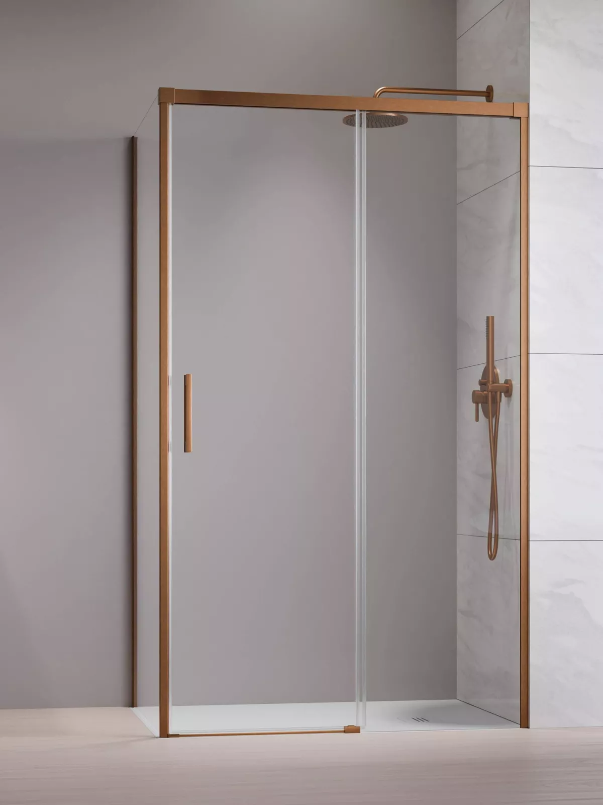 Idea Brushed Copper KDJ szögletes szálcsiszolt réz zuhanykabin (a képen jobbos zuhanykabin látható)