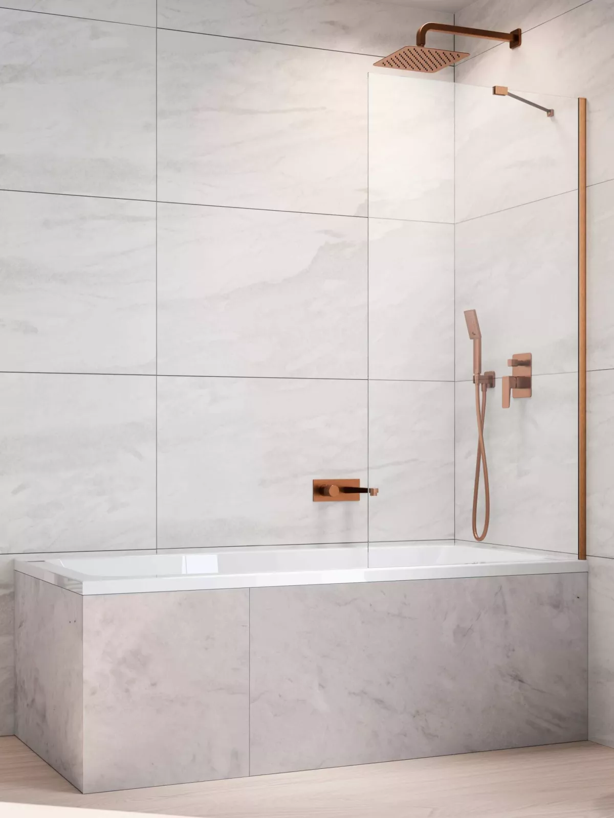 Idea Brushed Copper PNJ II szálcsiszolt réz kádparaván (a képen jobbos kádparaván látható)
