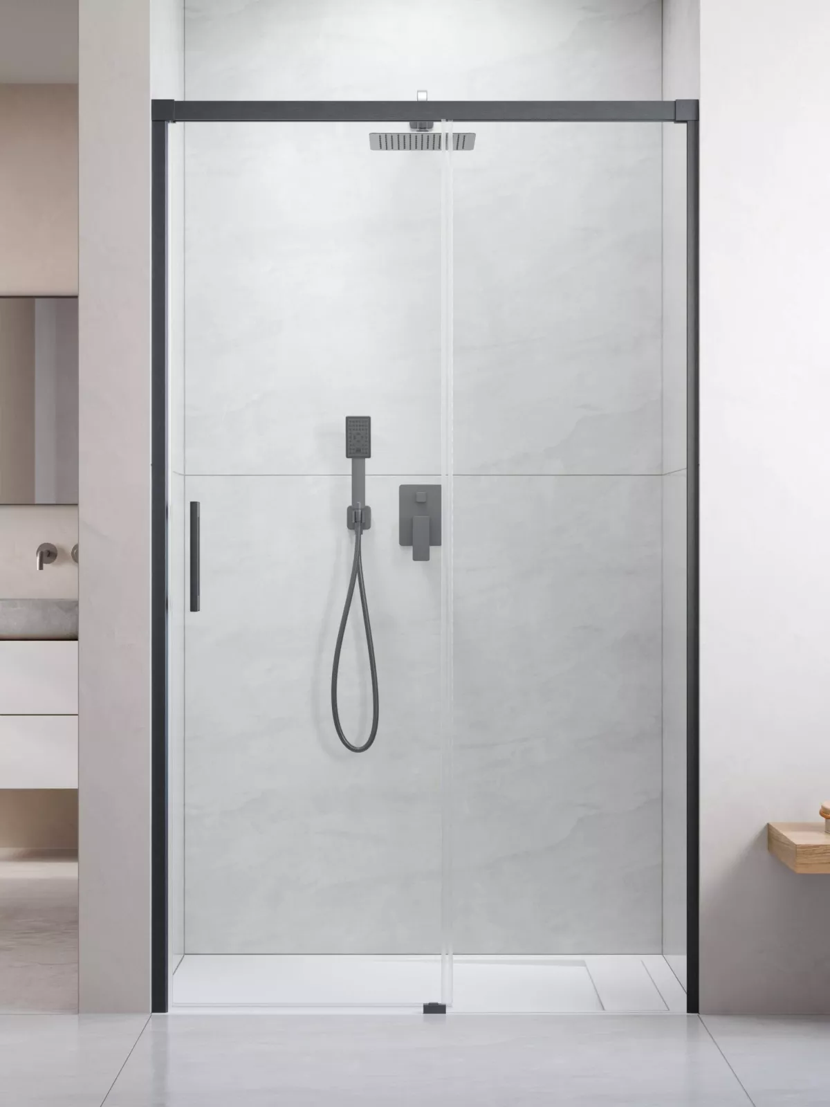 Idea Brushed GunMetal DWJ szálcsiszolt fegyvermetál zuhanyajtó (a képen jobbos zuhanyajtó látható)