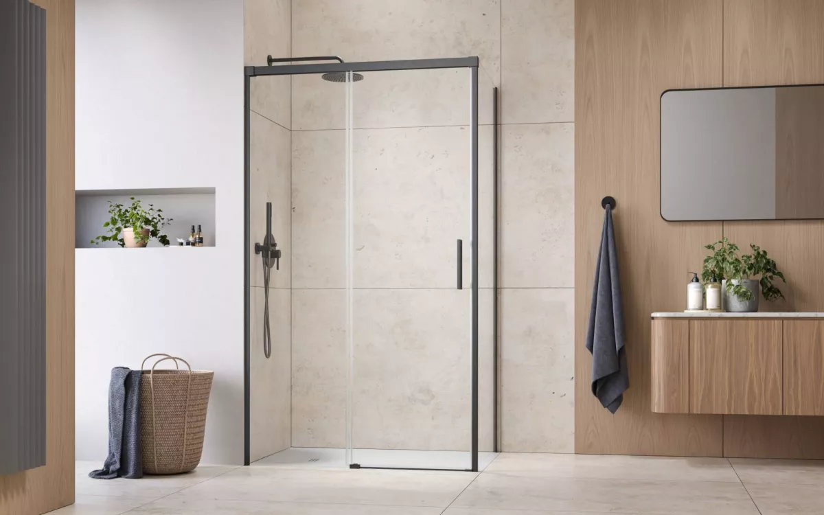 Idea Brushed GunMetal KDJ szögletes szálcsiszolt fegyvermetál zuhanykabin enteriőr (a képen balos zuhanykabin látható)