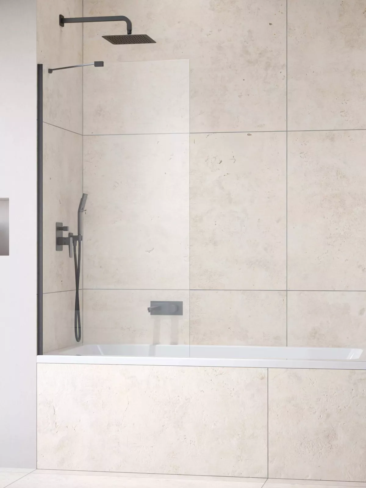 Idea Brushed GunMetal PNJ II szálcsiszolt fegyvermetál kádparaván (a képen balos kádparaván látható)