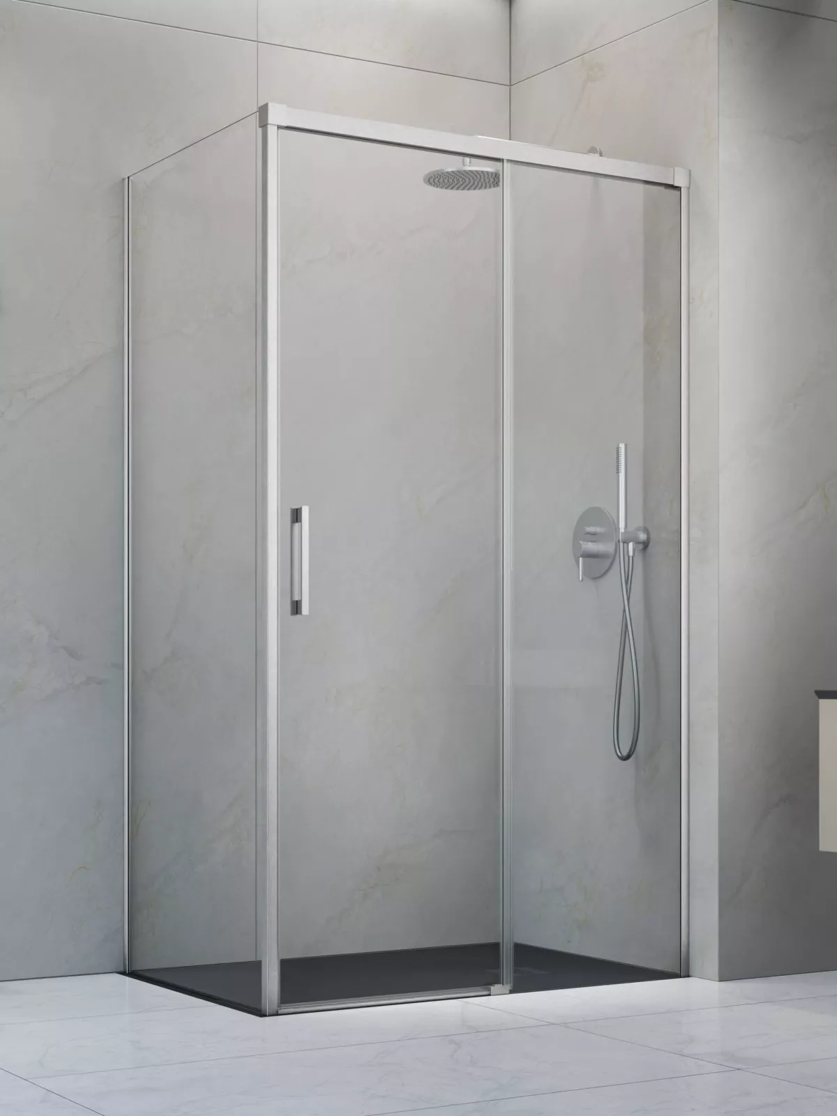 Idea Brushed Nickel KDJ szögletes szálcsiszolt króm zuhanykabin (a képen jobbos zuhanykabin látható)