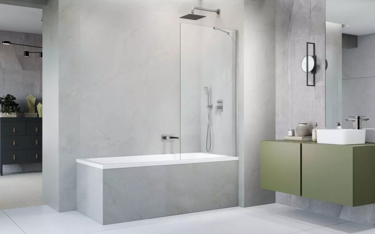 Idea Brushed Nickel PNJ II szálcsiszolt króm kádparaván enteriőr (a képen jobbos kádparaván látható)