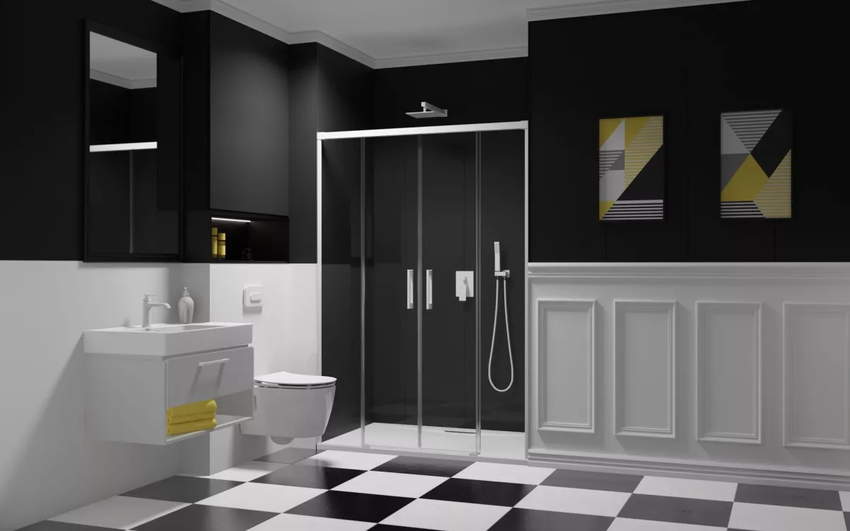 Idea White DWD szögletes fehér zuhanyajtó enteriőr
