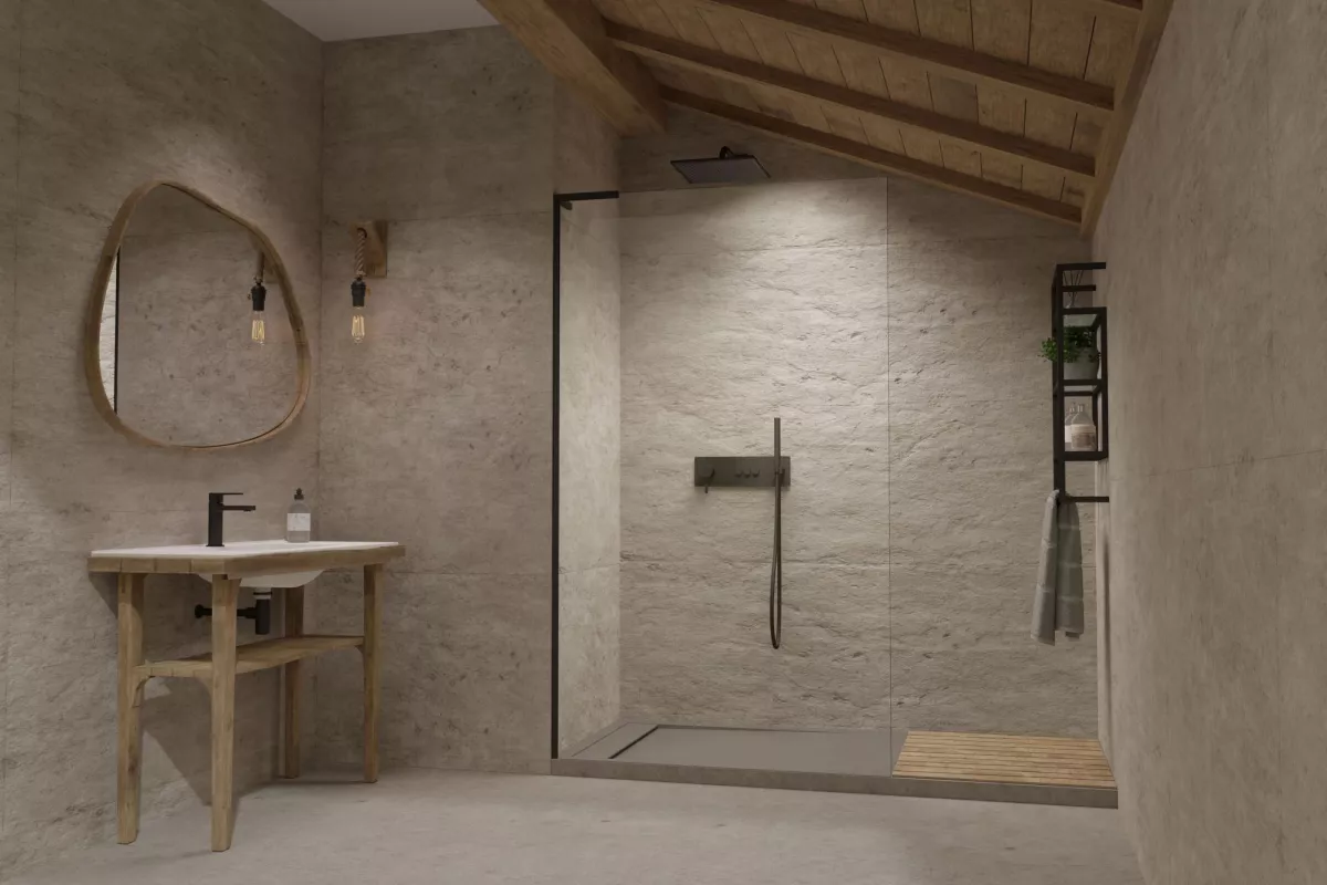Modo SL II Black Walk-in fekete zuhanyfal enteriőr (a képen balos zuhanyfal látható)
