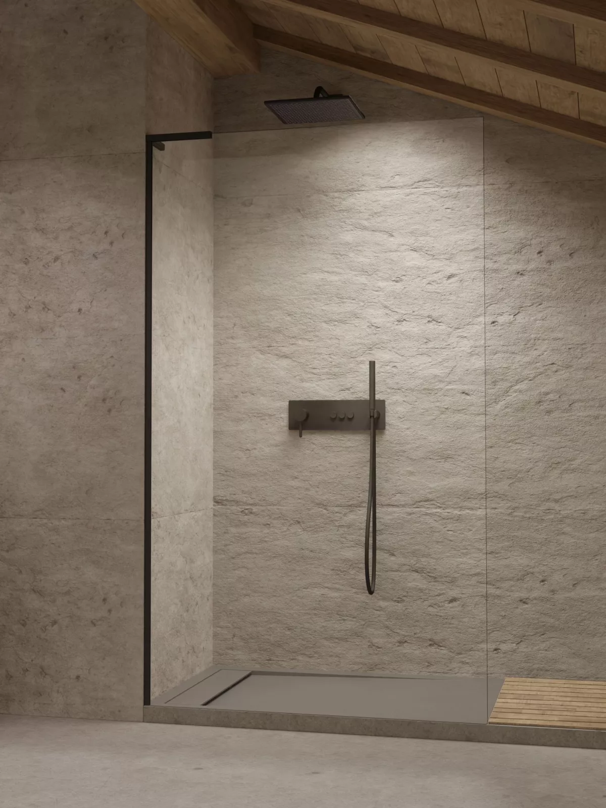 Modo SL II Black Walk-in fekete zuhanyfal (a képen balos zuhanyfal látható)