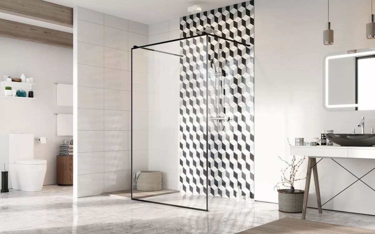 Modo New Black I Frame walk-in fekete zuhanyfal enteriőr