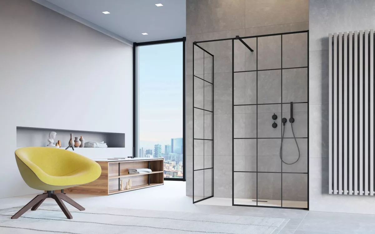 Modo New Black III Factory walk-in fekete zuhanyfal enteriőr