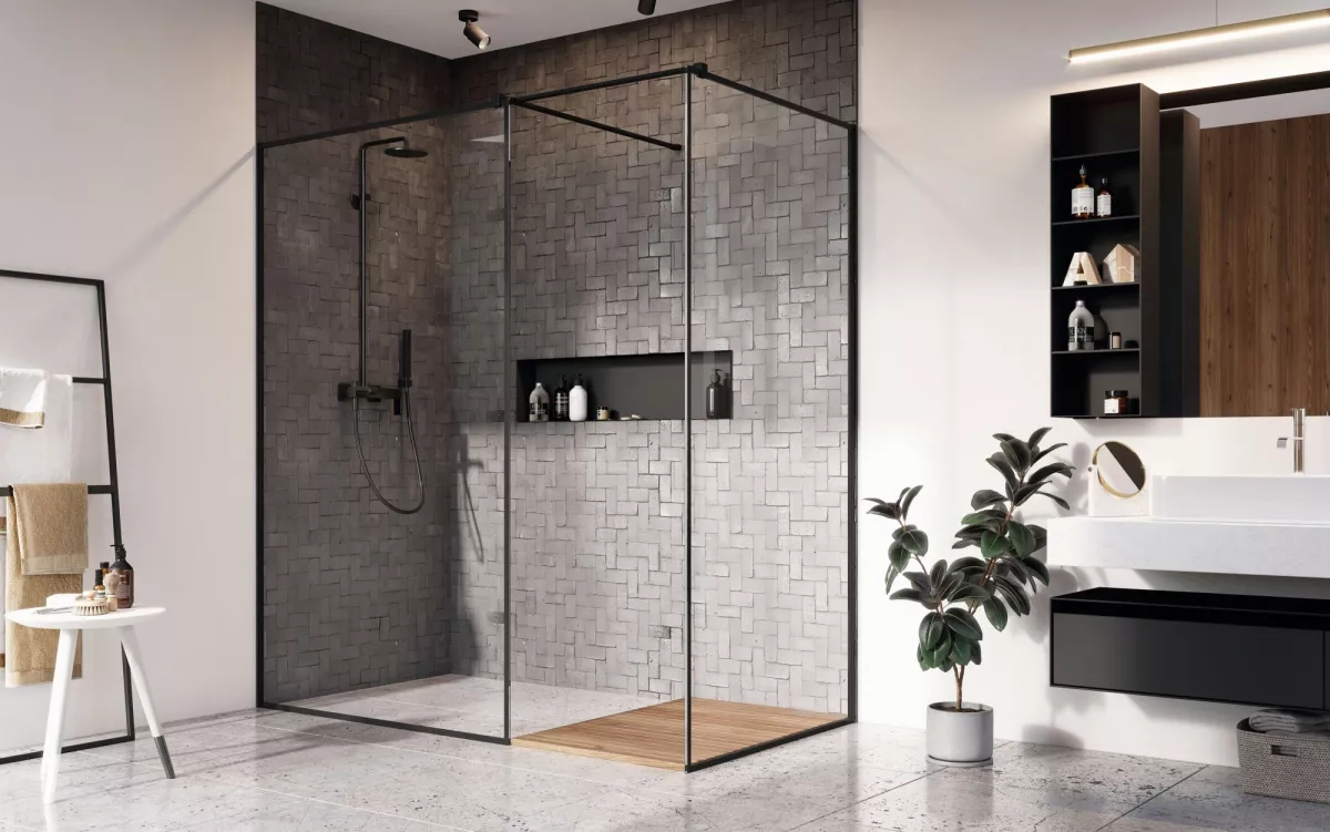 Modo New Black III Frame walk-in fekete zuhanyfal enteriőr