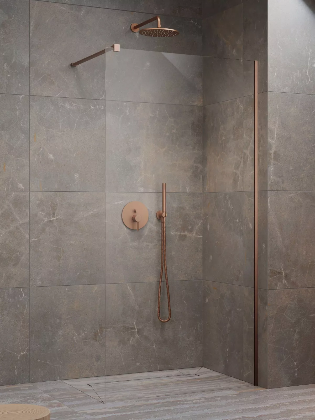Modo New Brushed Copper II Walk-in szálcsiszolt réz zuhanyfal