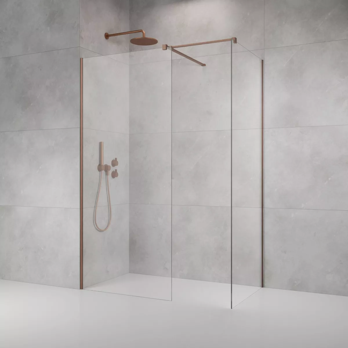 Modo New Brushed Copper III szálcsiszolt réz walk-in zuhanyfal enteriőr