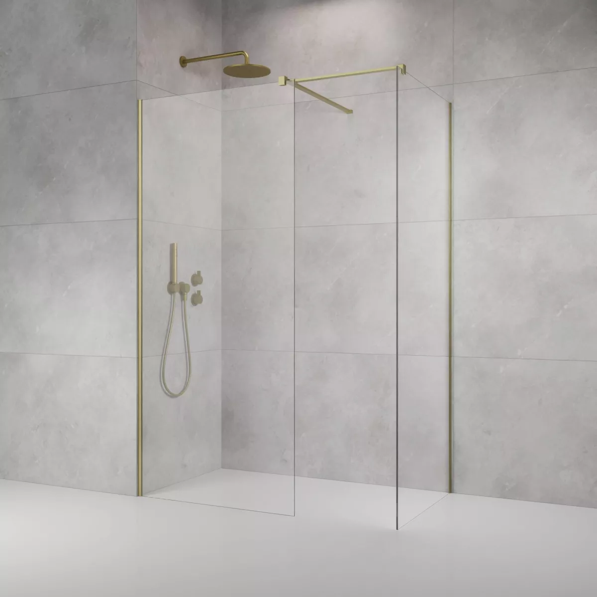 Modo New Brushed Gold III szálcsiszolt arany walk-in zuhanyfal enteriőr