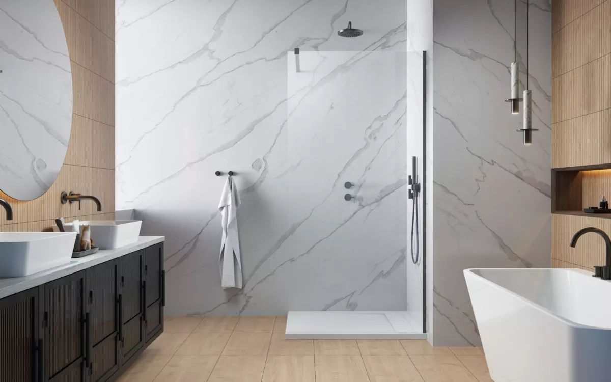 Modo New Brushed GunMetal II Walk-in szálcsiszolt fegyvermetál zuhanyfal enteriőr