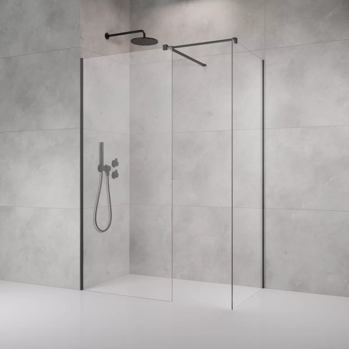 Modo New Brushed Gunmetal III szálcsiszolt fegyvermetál walk-in zuhanyfal enteriőr