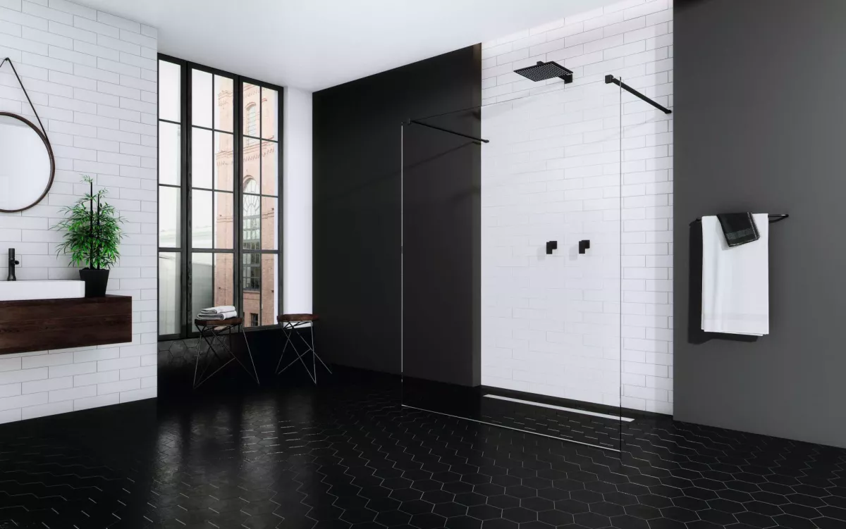 Modo X Black I fekete walk-in zuhanyfal enteriőr