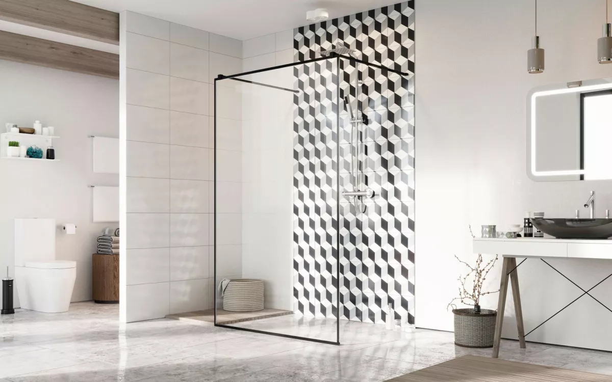 Modo X Black I Frame fekete walk-in zuhanyfal enteriőr