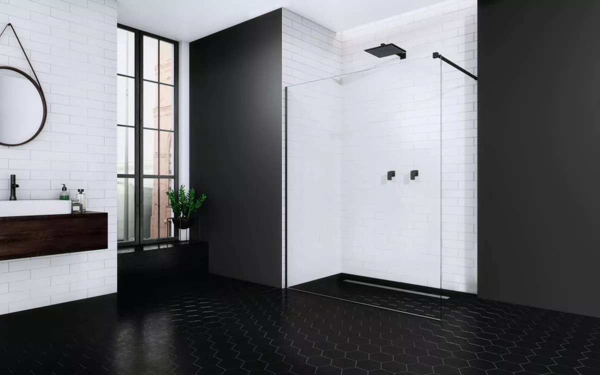 Modo X Black II fekete walk-in zuhanyfal enteriőr