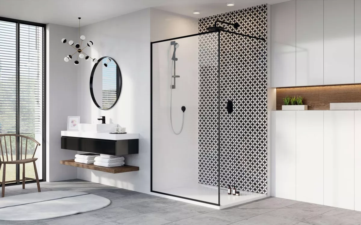 Modo X Black II Frame fekete walk-in zuhanyfal enteriőr