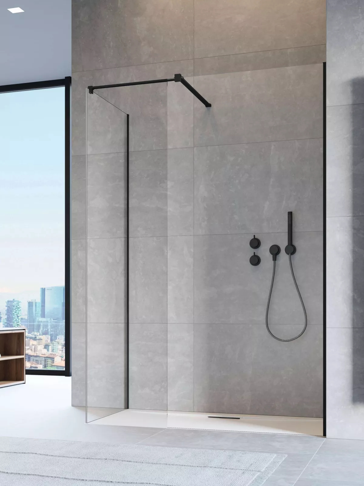 Modo X Black III fekete walk-in zuhanyfal