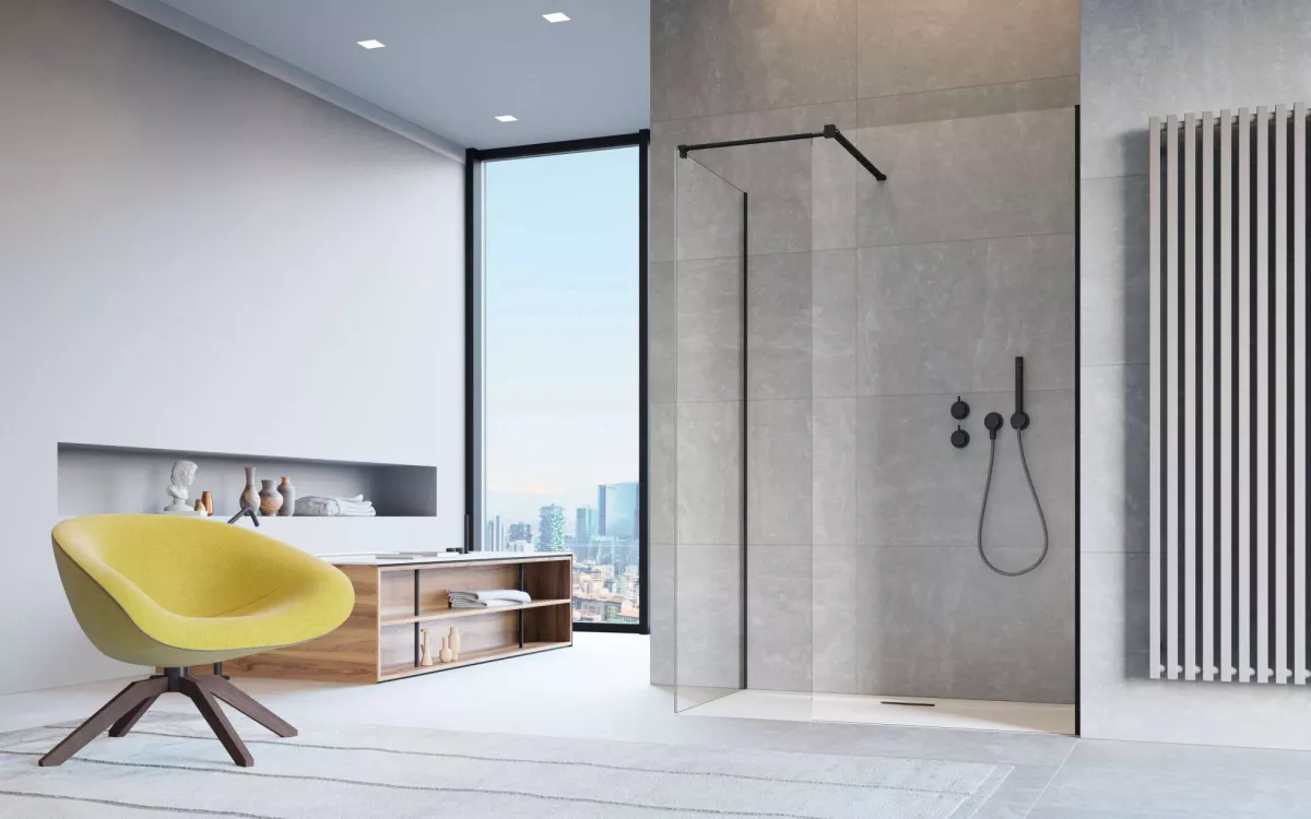 Modo X Black III fekete walk-in zuhanyfal enteriőr