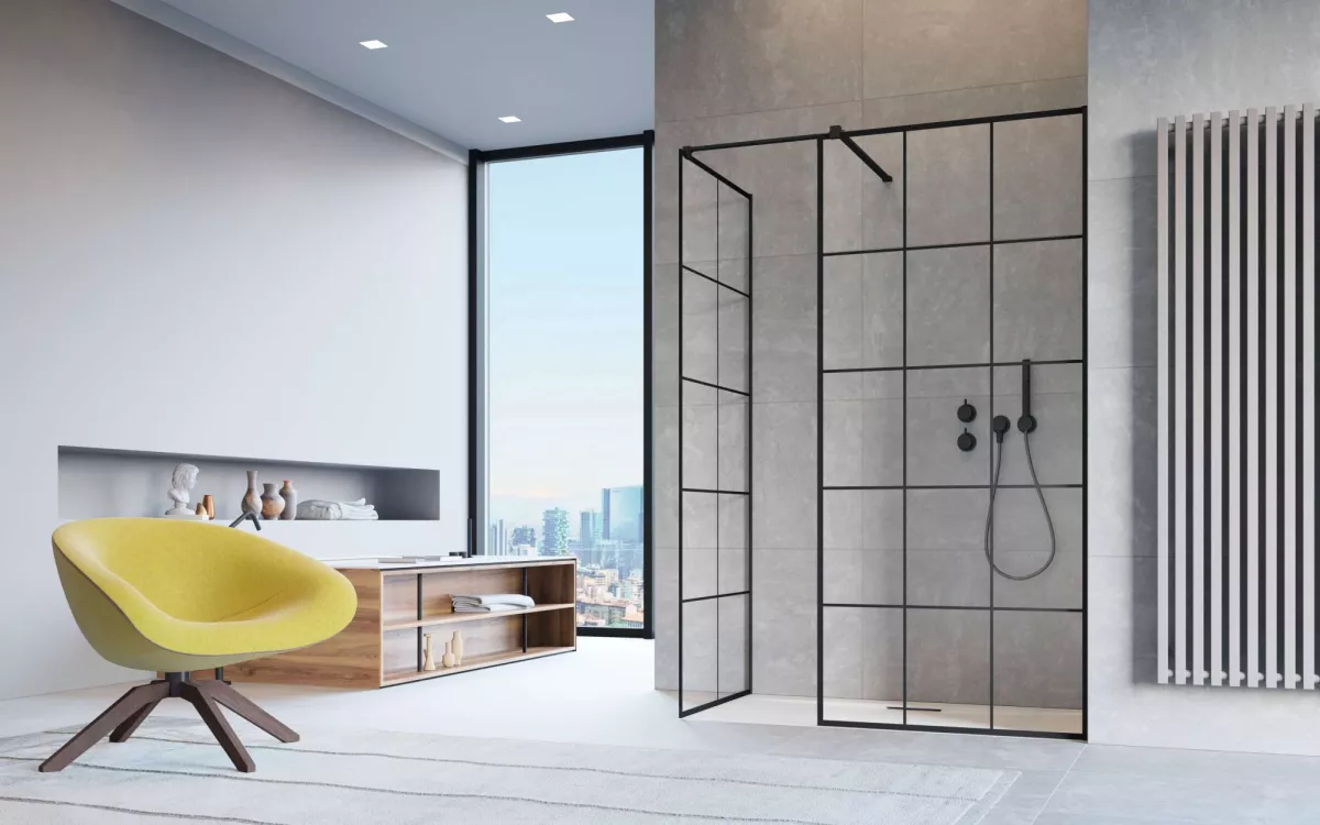 Modo X Black III Factory fekete walk-in zuhanyfal enteriőr