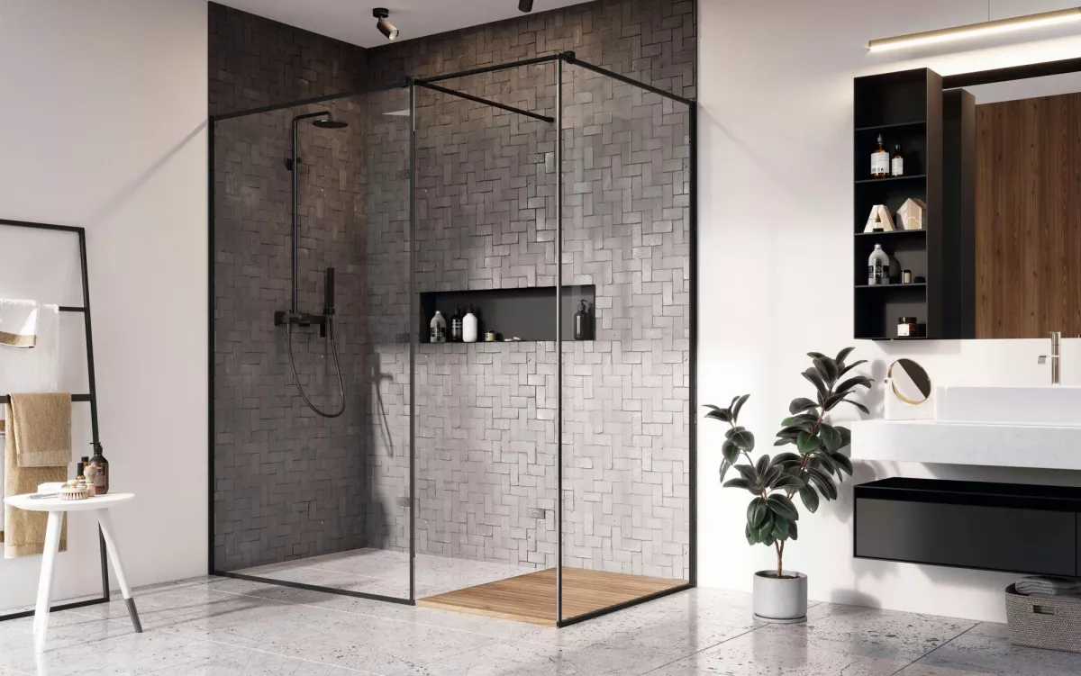 Modo X Black III Frame fekete walk-in zuhanyfal enteriőr
