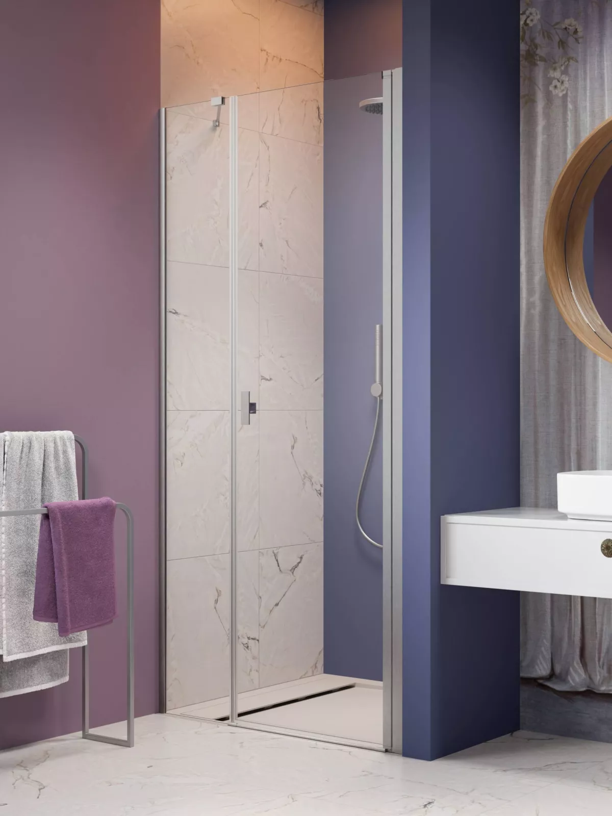 Nes Brushed Nickel DWS szálcsiszolt króm zuhanyajtó (a képen jobbos zuhanyajtó látható)