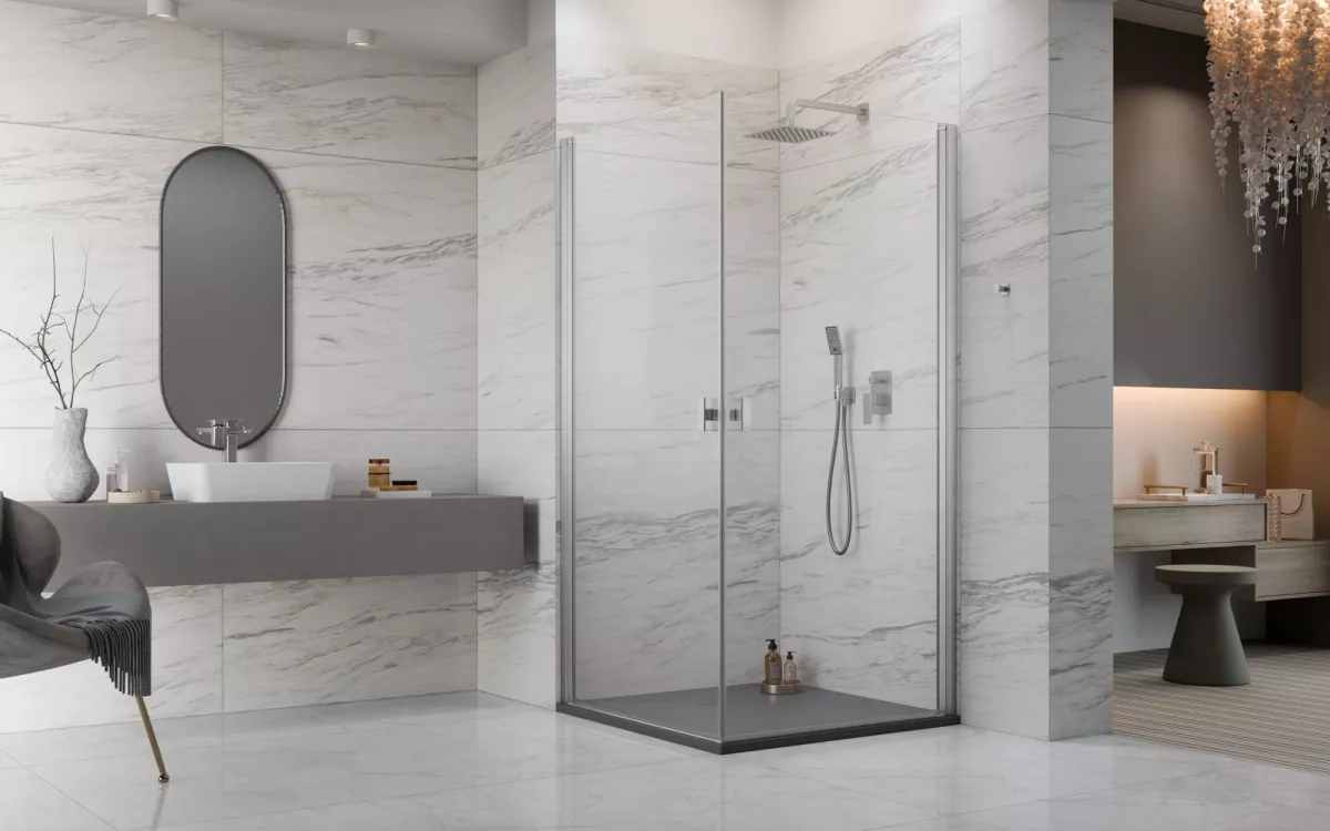 Nes Brushed Nickel KDD I szögletes szálcsiszolt króm zuhanykabin enteriőr