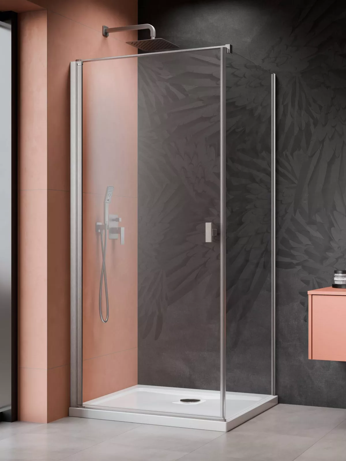 Nes Brushed Nickel KDJ I szögletes szálcsiszolt króm zuhanykabin (a képen balos zuhanykabin látható)
