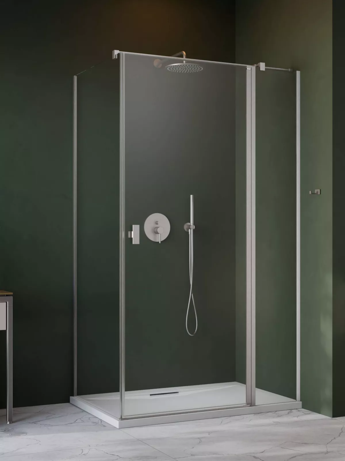 Nes Brushed Nickel KDJ II szögletes szálcsiszolt króm zuhanykabin (a képen jobbos zuhanykabin látható)