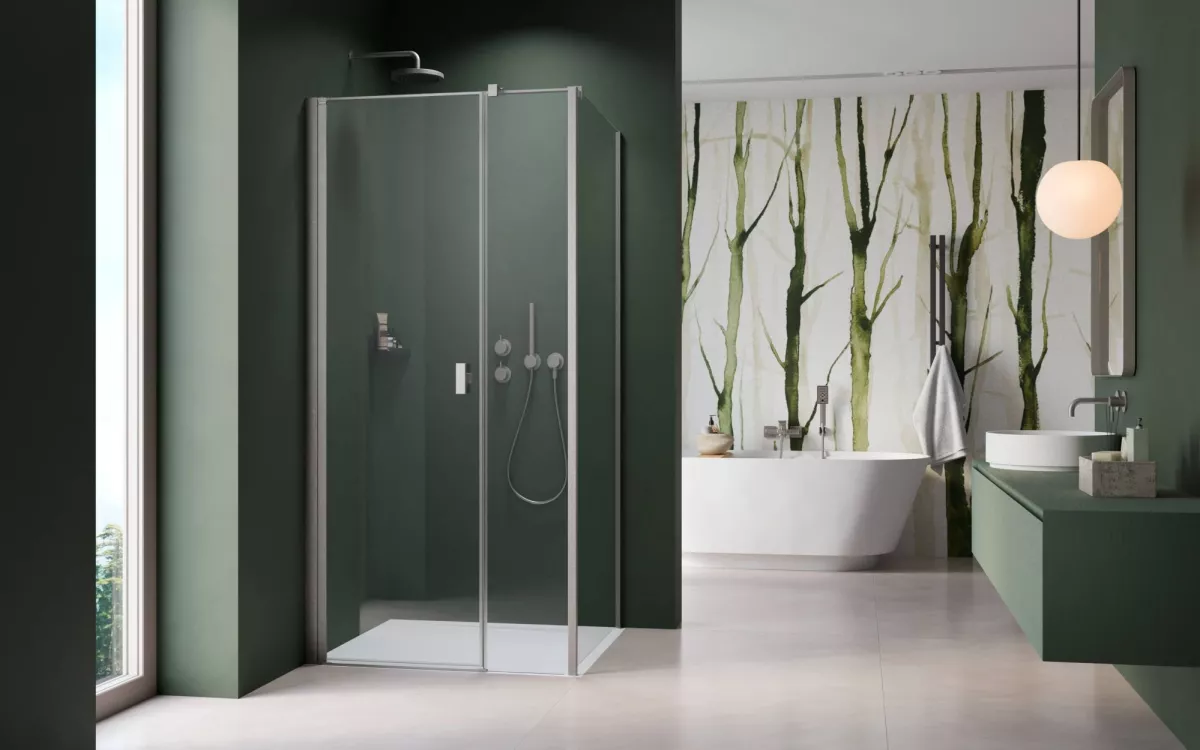 Nes Brushed Nickel KDS I szögletes szálcsiszolt króm zuhanykabin enteriőr (a képen balos zuhanykabin látható)