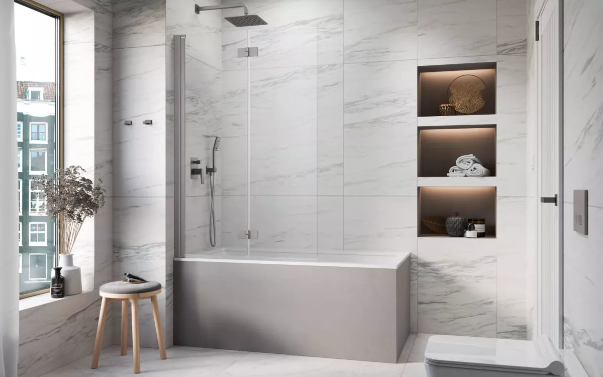 Nes Brushed Nickel PND I szálcsiszolt króm kádparaván enteriőr (a képen balos kádparaván látható)