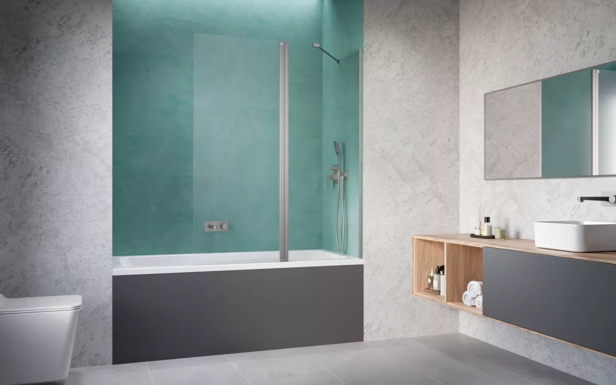 Nes Brushed Nickel PND II szálcsiszolt króm kádparaván enteriőr (a képen jobbos kádparaván látható)
