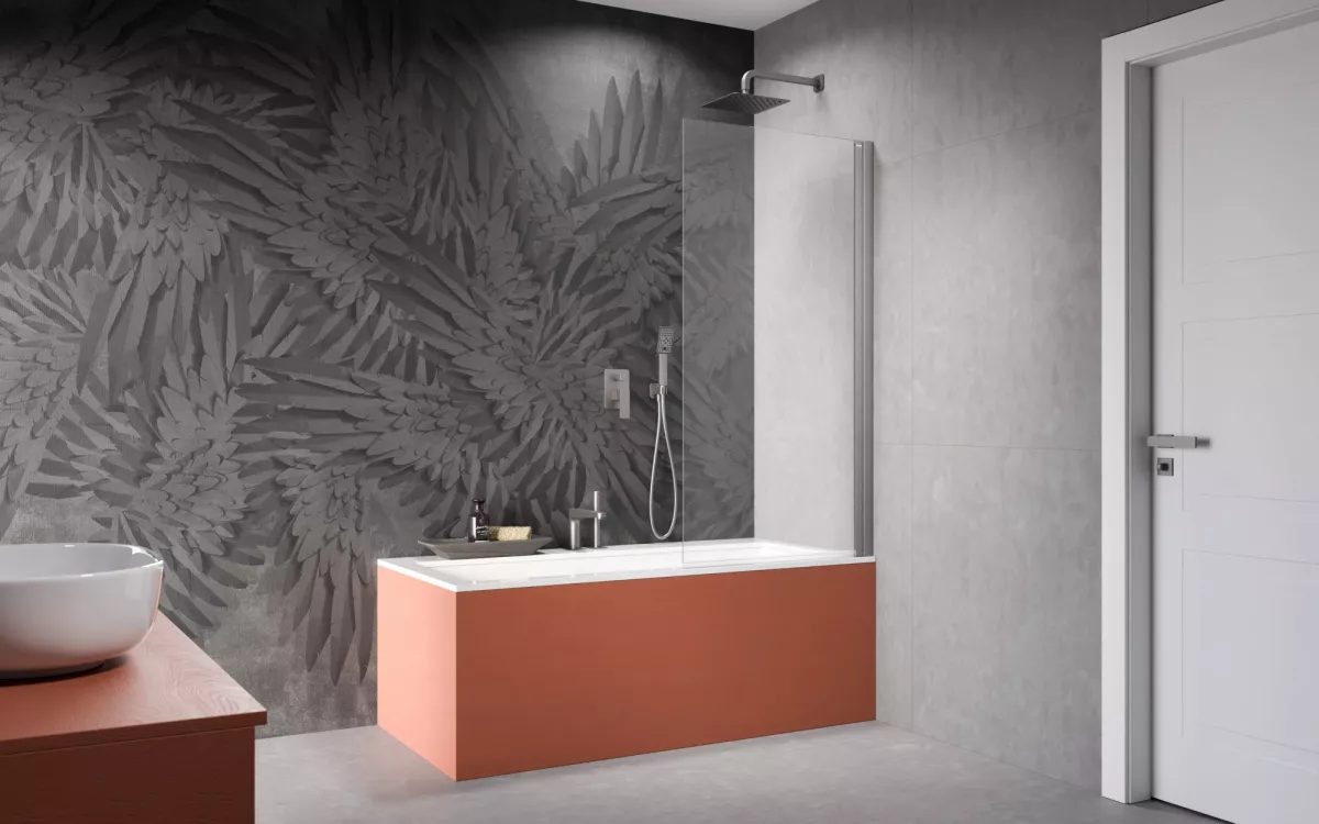 Nes Brushed Nickel PNJ I szálcsiszolt króm kádparaván enteriőr (a képen jobbos kádparaván látható)