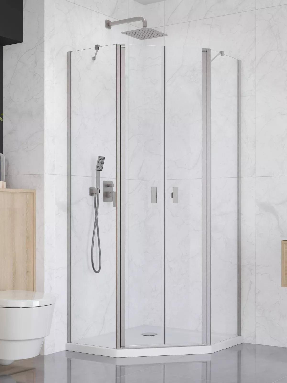 Nes Brushed Nickel PTD szögletes szálcsiszolt króm zuhanykabin