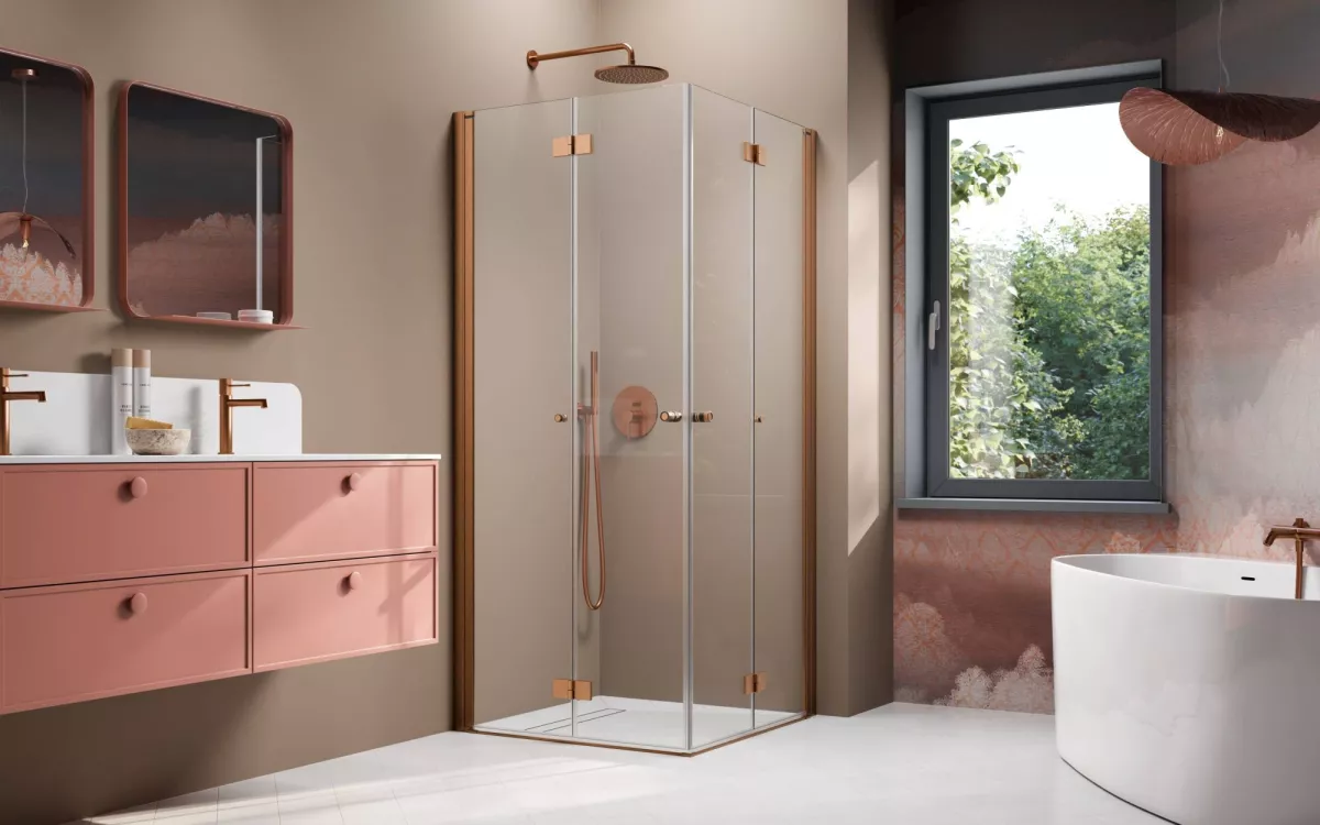 Nes Brushed Copper KDD-B szögletes szálcsiszolt réz zuhanykabin enteriőr