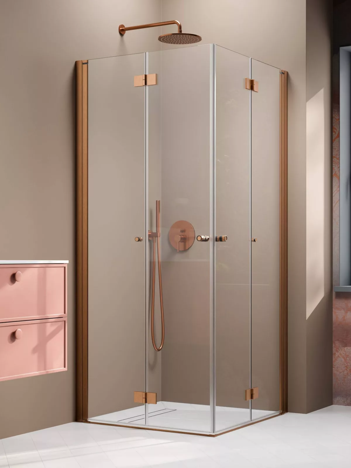 Nes Brushed Copper KDD-B szögletes szálcsiszolt réz zuhanykabin
