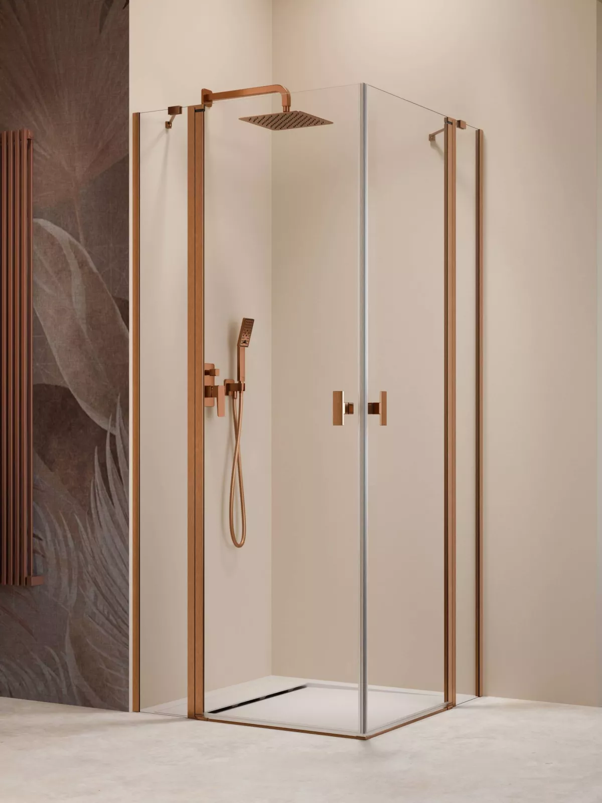 Nes Brushed Copper KDD II szögletes szálcsiszolt réz zuhanykabin