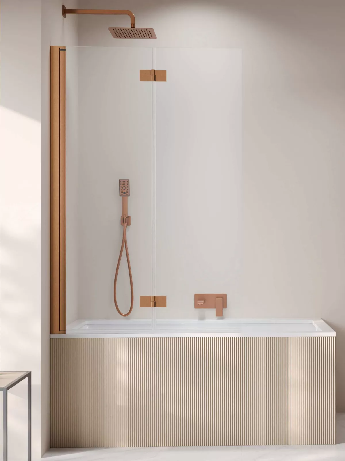 Nes Brushed Copper PND I szálcsiszolt réz kádparaván (a képen balos kádparaván látható)